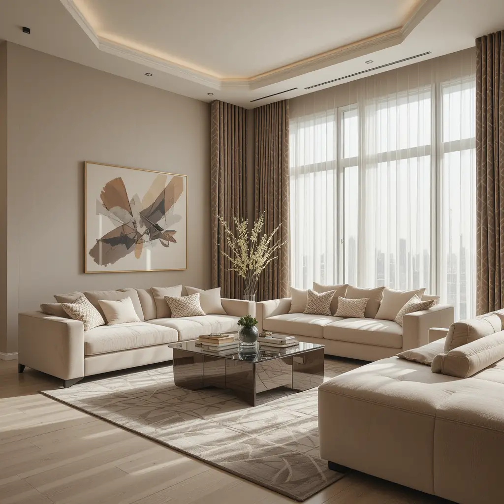 brown curtains color for living room in Dubai 